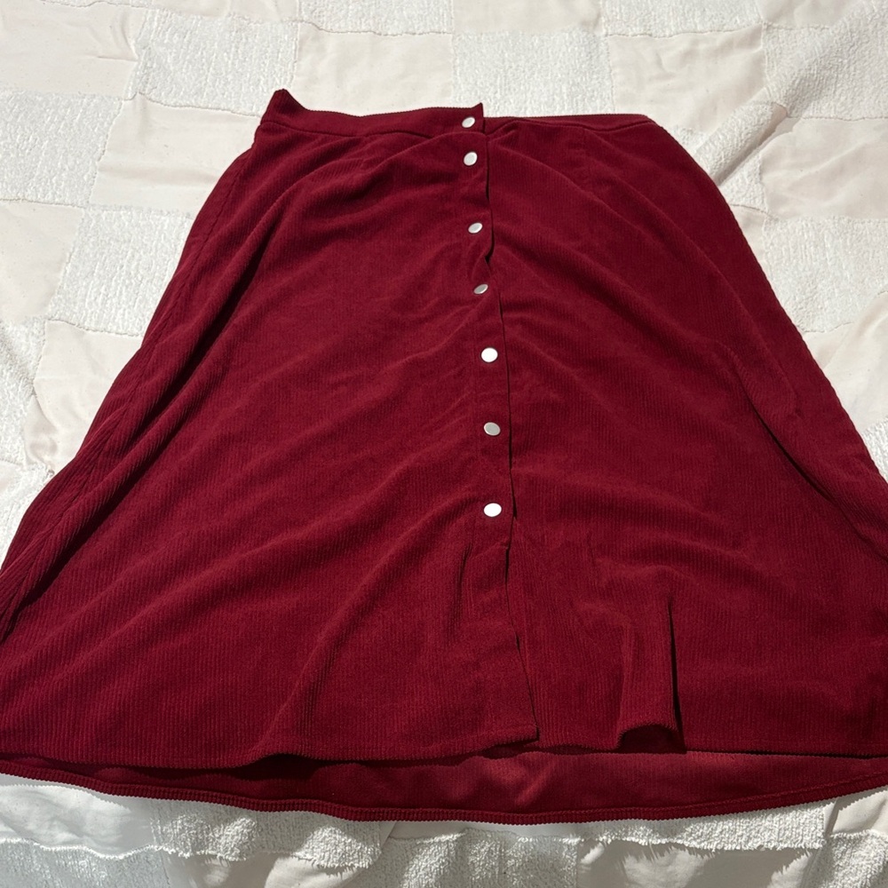 Cider Deep Red Maxi Skirt with Buttons